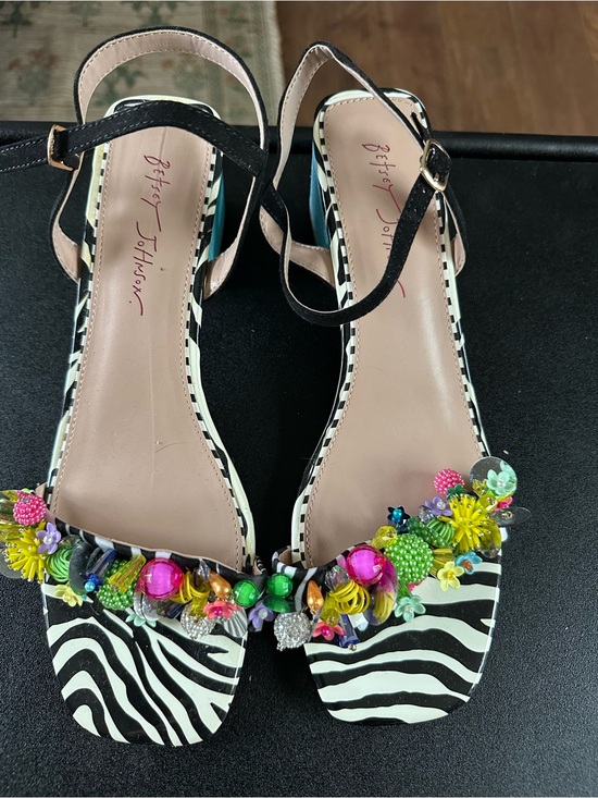 Betsey Johnson Shoes - Betsey Johnson Black Zebra Print Bejeweled Ankle Strap Sandals. NWOT